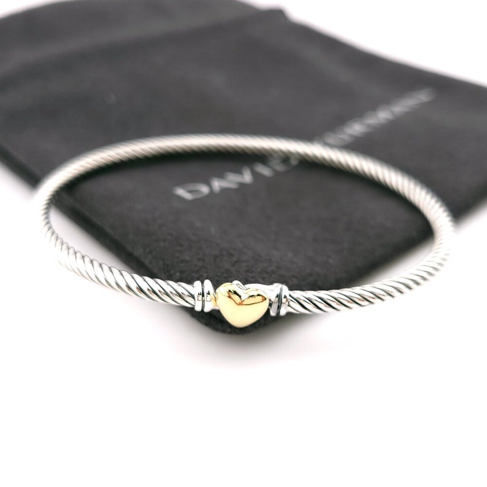 David Yurman Classis Cable 3mm Sterling Silver 18k Gold Heart Station Bracelet